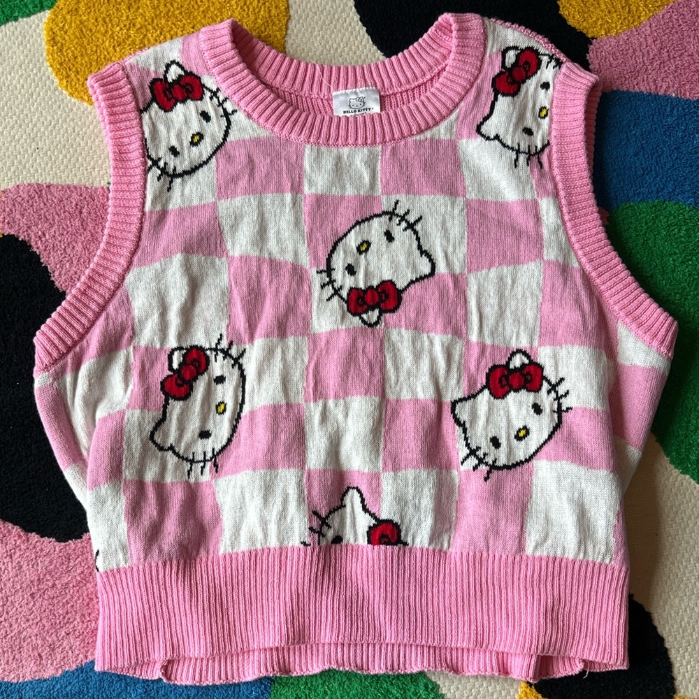 Sanrio Hello Kitty Pink and White Sweater Vest XL